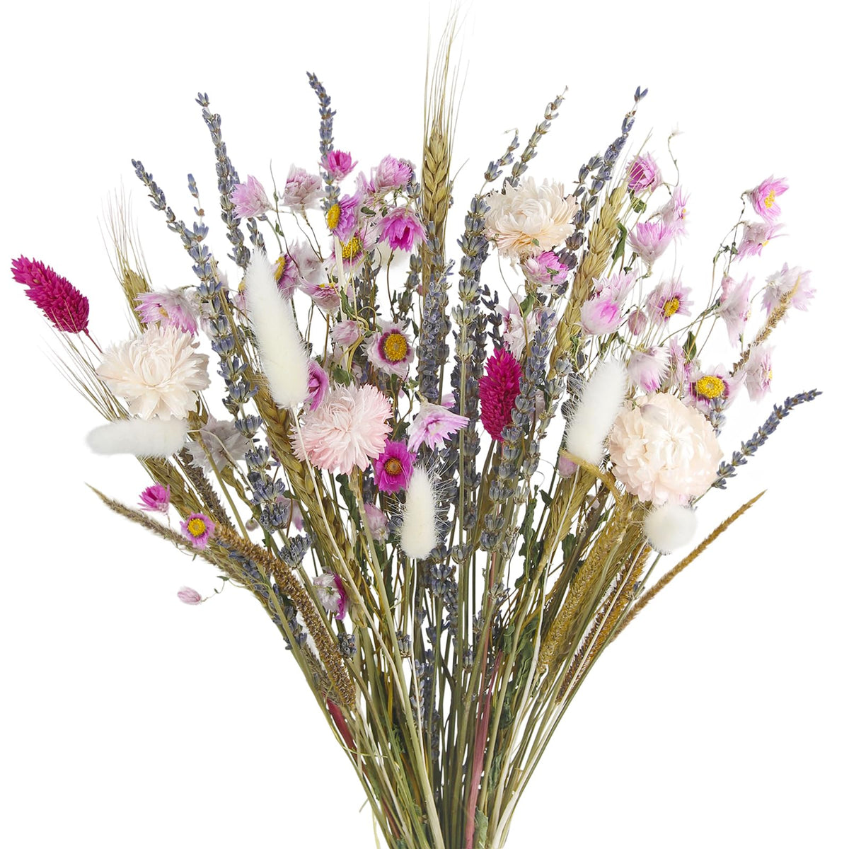 Dried Flowers Bouquet Dried Daisy Flowers Natural Lavender Dried Flowers Bunny Tails Gerber Daisies Flowers Wheat Stalks Floral Arrangements for Wedding Table Centerpiece Decor Farmhouse DIY
