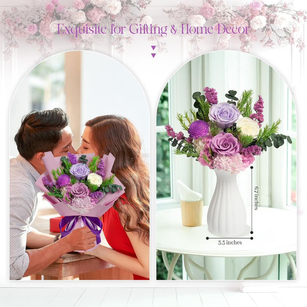 Preserved Flowers Bouquet - Birthday Gifts for Women, Real Flowers for Delivery Prime, Long-Lasting Eternal Rose for Her on Valentines Mothers Day Christmas Anniversary (Purple)