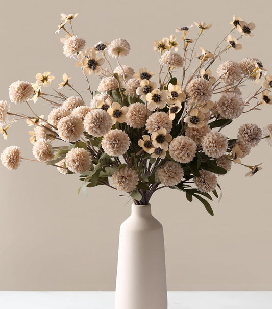 8 Pcs Fake Mums Kiku Flowers Artificial with Wild Flowers Bulk, Beige Silk Flower Arrangements Decor Floral Centerpieces For Tables Artificial Fall Flowers for Vase DIY Bouquet Coffee Dining Home