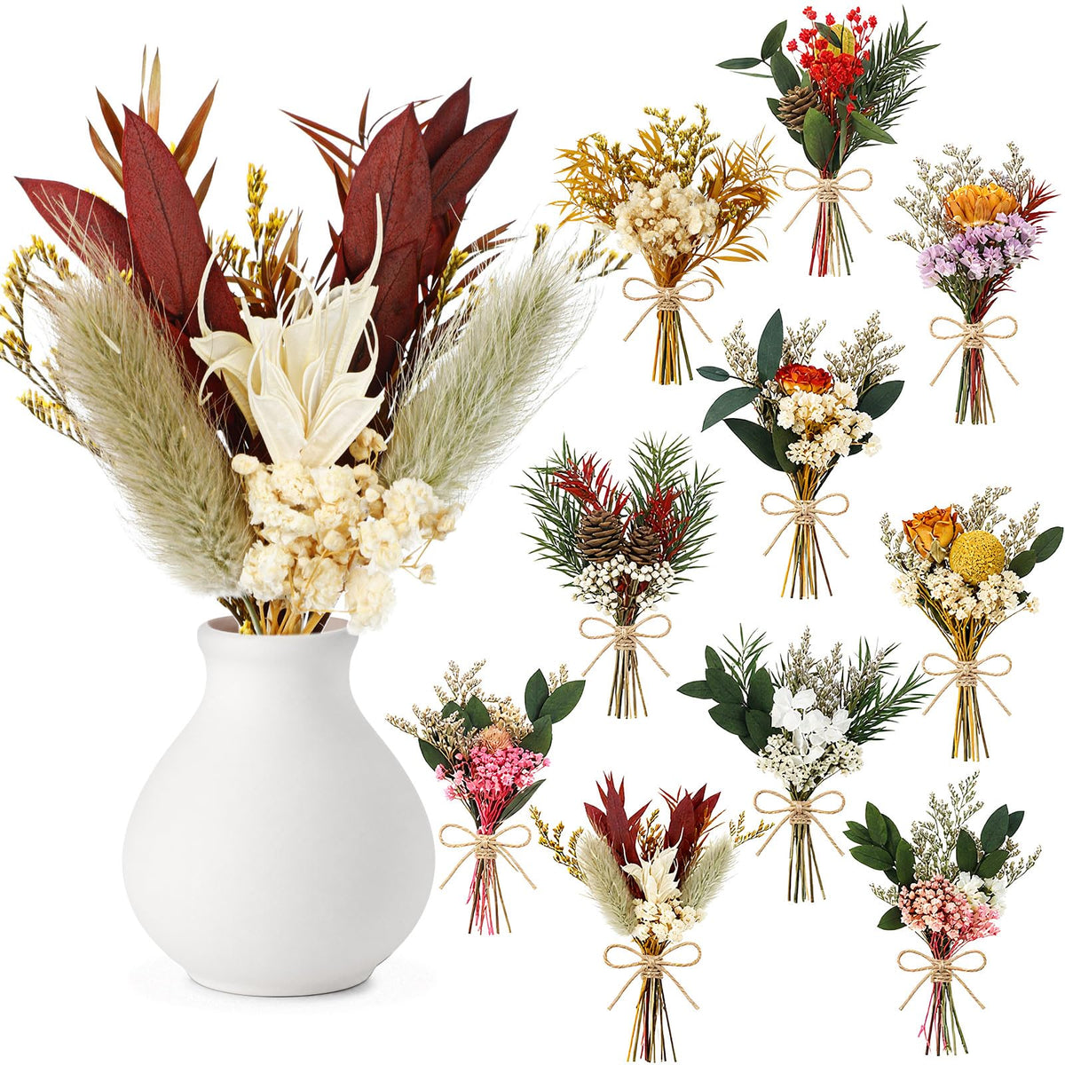 Nuanchu 10 Pcs Mini Dried Flower, Boho Bouquet for Crafts, Popular Styles