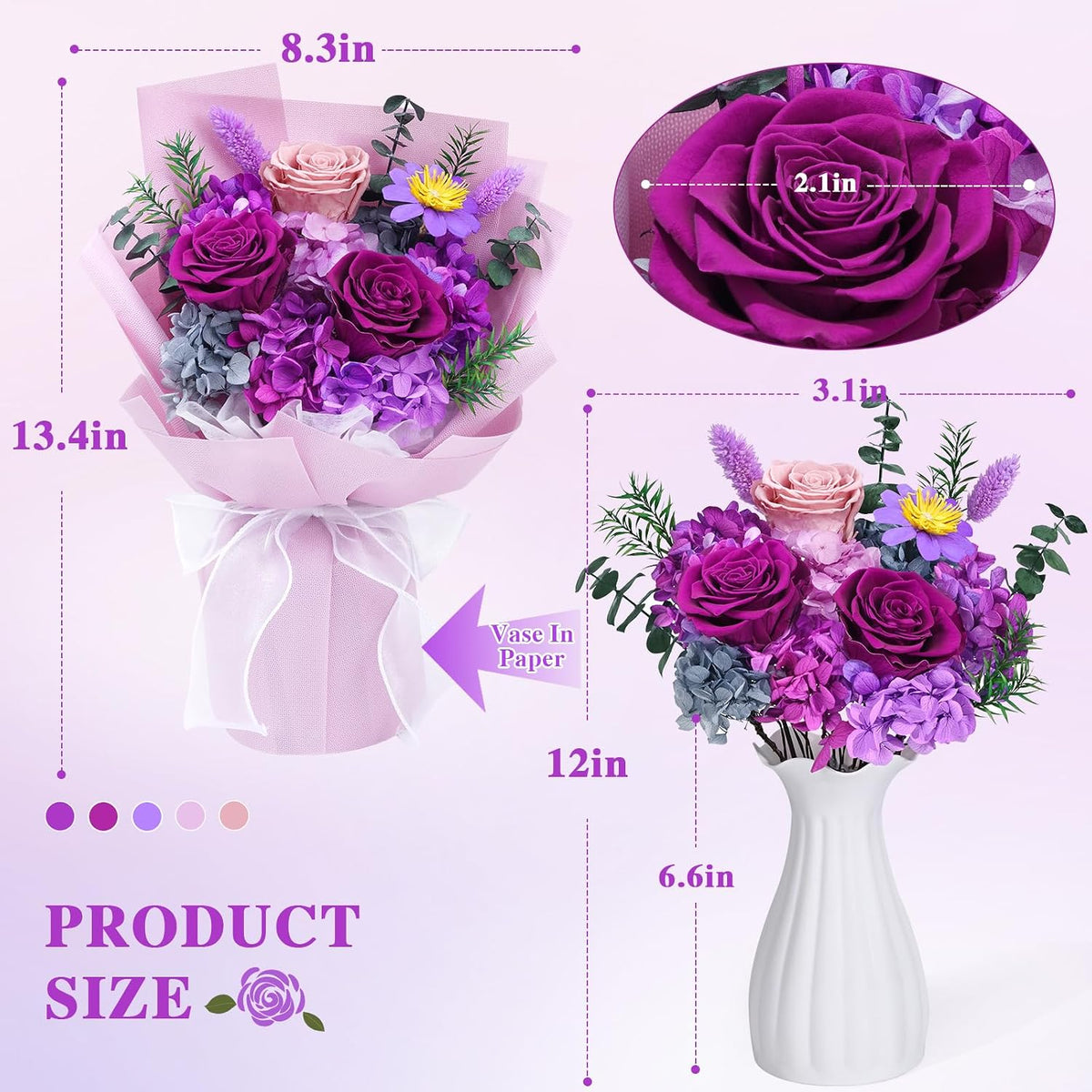 Waipfaru Preserved Flowers, Purple Fresh Bouquet with Gift Box, Flowers for Delivery Prime, Forever Flowers for Women Birthday Gift, Anniversary, Teacher, Mother Day, Valentines Day Gifts for Her