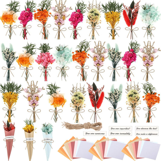 30 Set Mini Dried Flower Bouquet for Craft with Stem,Various Style