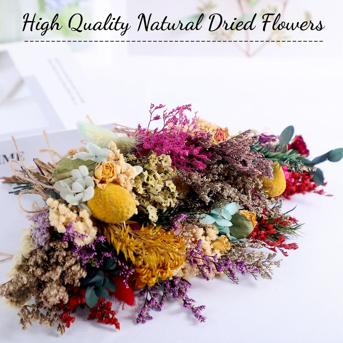 Tinideya 48 Pcs Dried Flowers Bouquet Boho Mini Dried Flower with Stem Small Floral Plants Mixed Natural Flowers Bundles for Crafts Vase DIY Photo Props Wedding Decoration