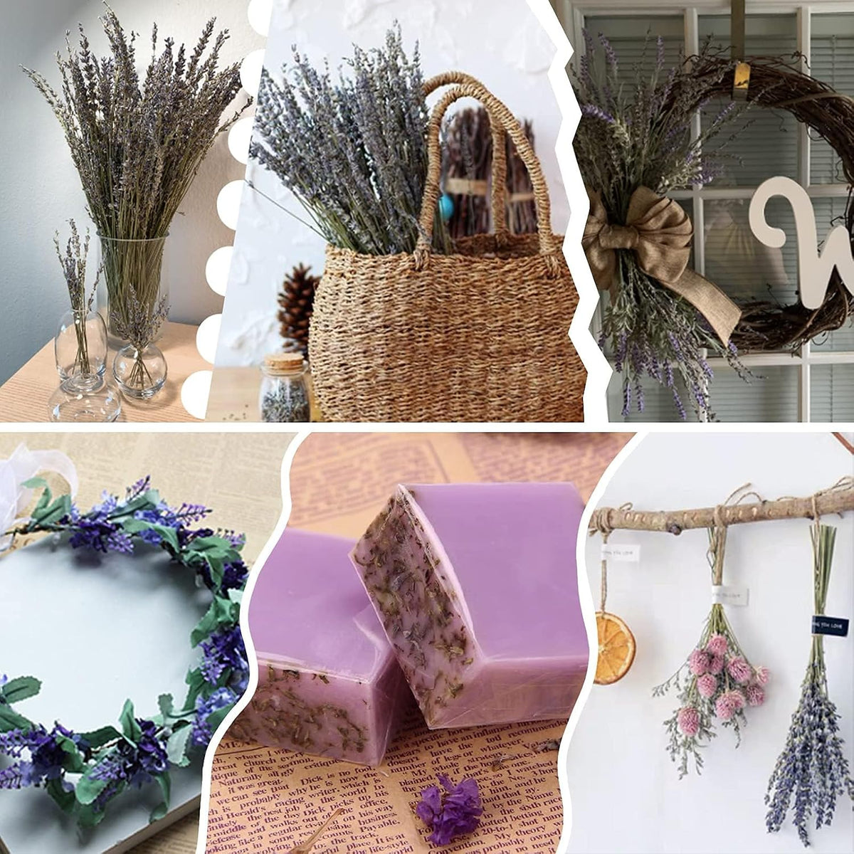 TOMOON 6 Packs Natural Dried Lavender Flowers Bouquet with Stems