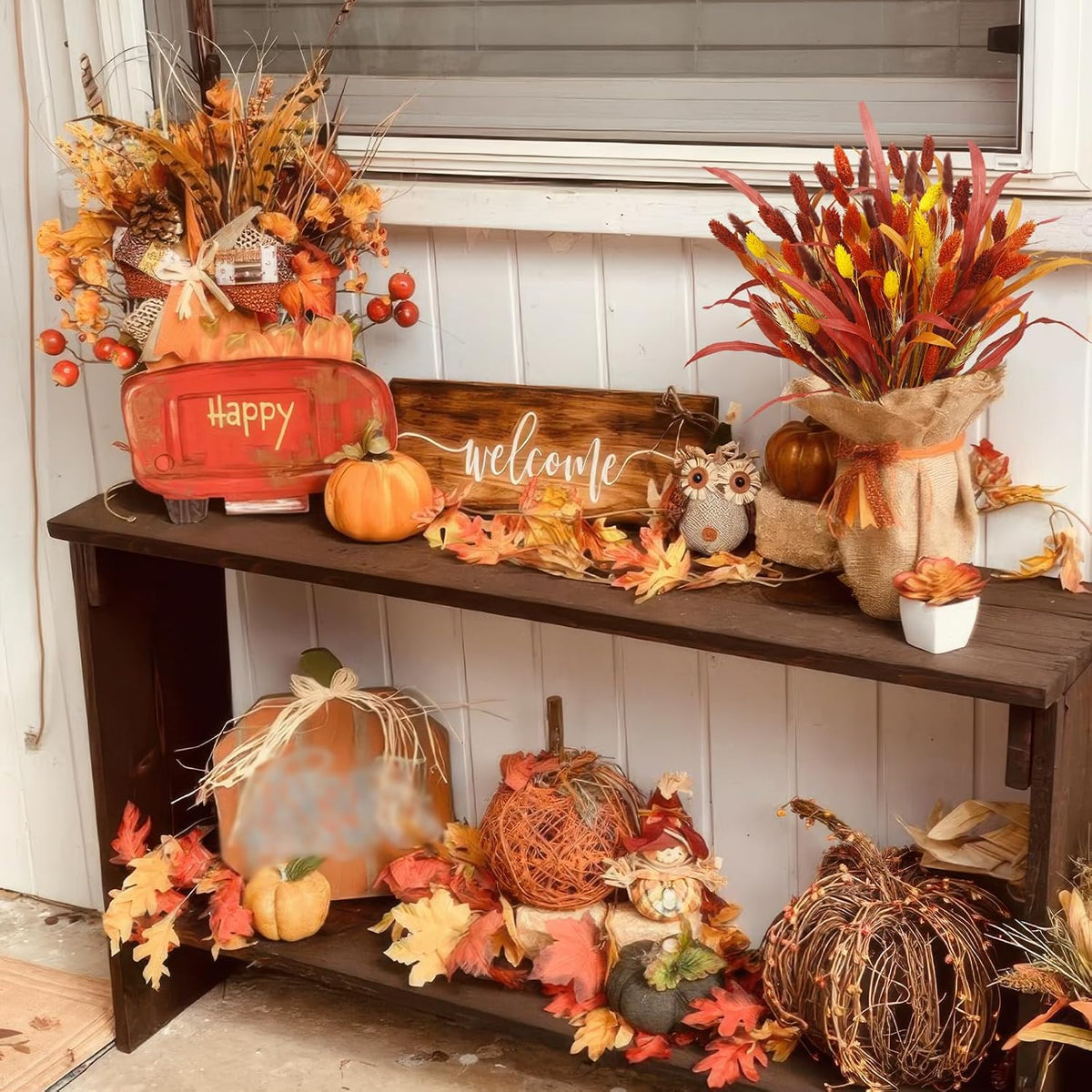 94 Pcs Artificial Fall Flowers Autumn Dried Flowers for Decoration Dried Bunny Tails Fall Bouquet Straw Leaves Wheat Floral Arrangement for Thanksgiving Table Centerpieces Halloween Decor