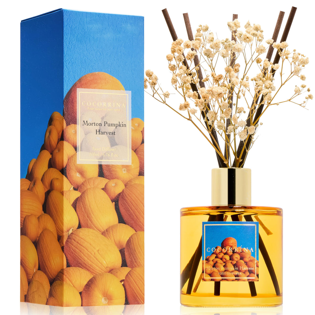 Cocorrína Premium Reed Diffuser Set with Preserved Baby's Breath & Cotton Stick Sandalwood Rose | 6.7oz Scent Fragrance Oil Diffuser for Bedroom Bathroom Home Décor