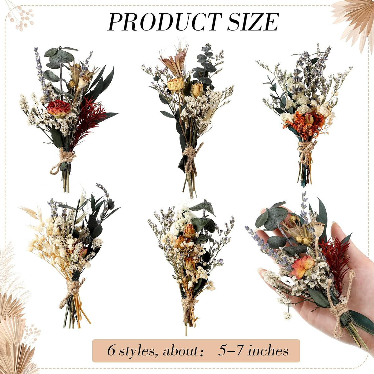 Fabbay 6 Pcs Mini Dried Flower Bouquet Boho Wedding Flower for DIY 5-7 Inch