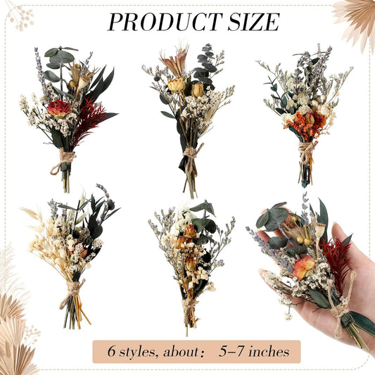 Fabbay 6 Pcs Mini Dried Flower Bouquet Boho Wedding Flower for DIY 5-7 Inch