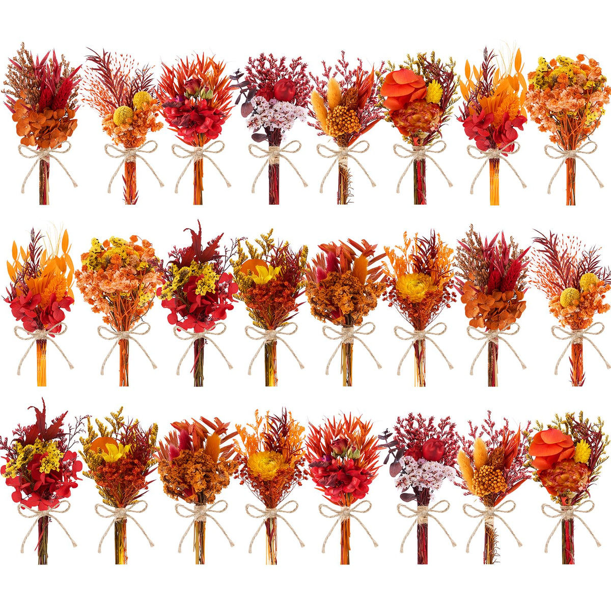 12/24 PCS Charming Dried Flowers Bouquet for Vase Various Dried Wildflowers with Stems Mini Handmade Wildflowers Natural Real Flowers Bulk Flowers Craft (Solid Color, 24PCS)