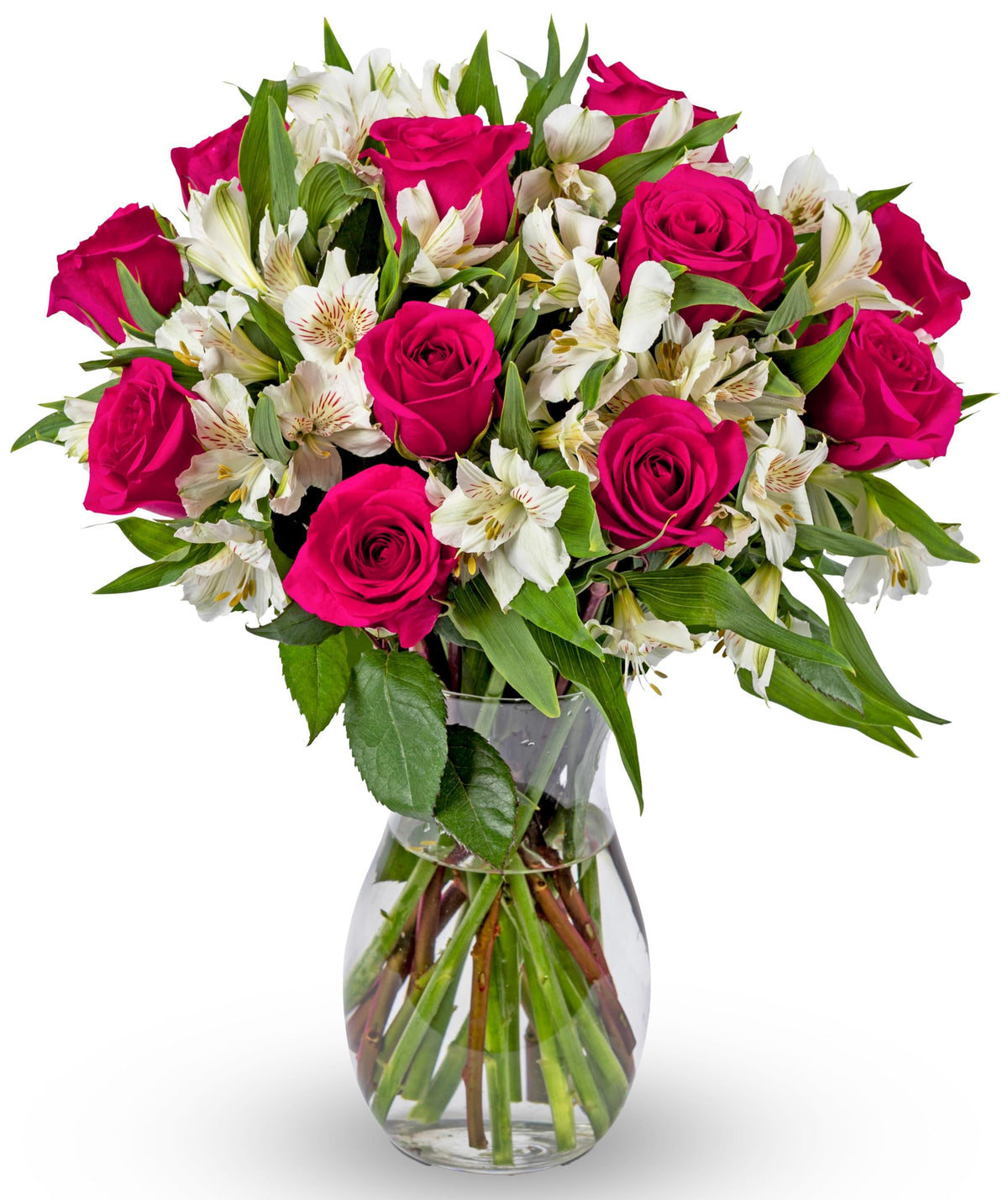 Benchmark Bouquets - Charming Roses & Alstroemeria (Glass Vase Included) - Fresh Flowers for Delivery - Gift for Graduation, Birthday, Anniversary, Sympathy, Get Well, Congratulations