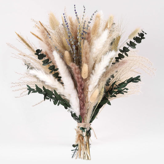 Bpole Dried Pampas Grass Bouquet -92 Pcs 11-13inch 9 Styles Boho Decor