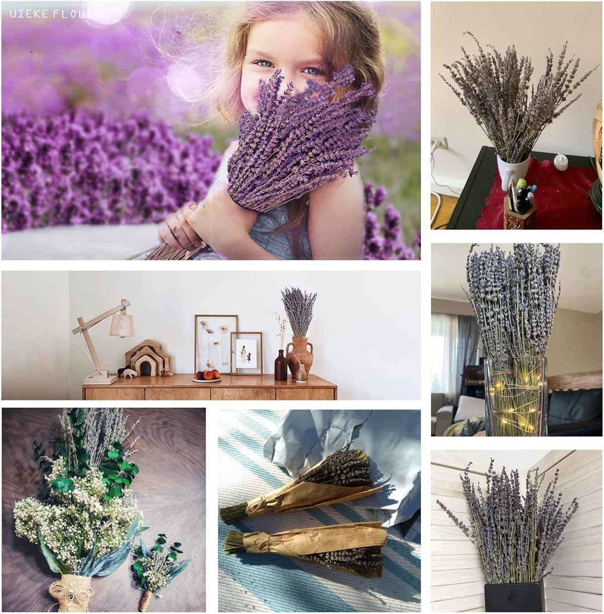 Uieke Natural Dried Lavender Bundles, 280-300 Stems, 180g/6.35oz