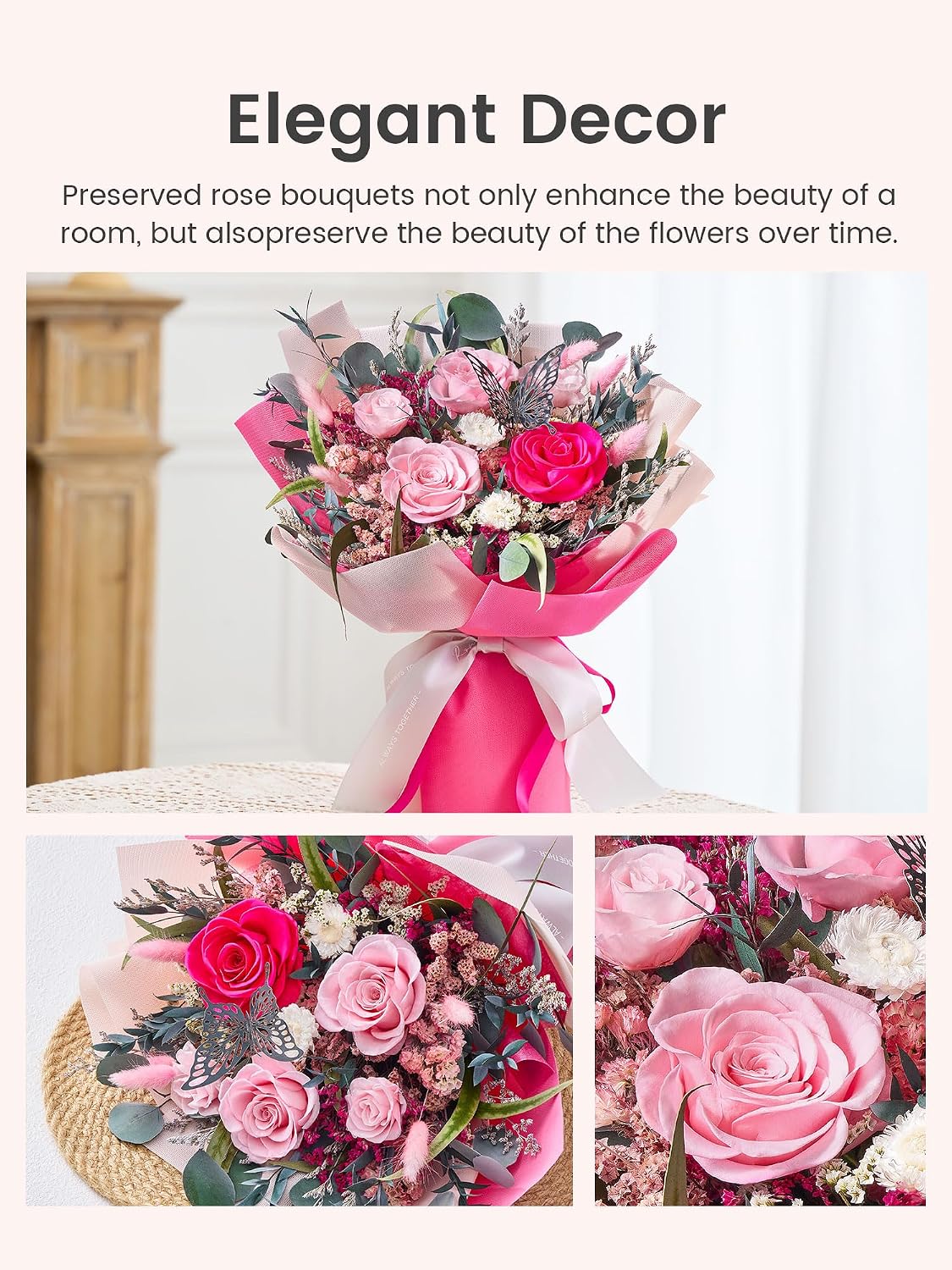 Flowers for Delivery Prime Forever Flowers Bouquet Roses Bouquet, Hot Pink
