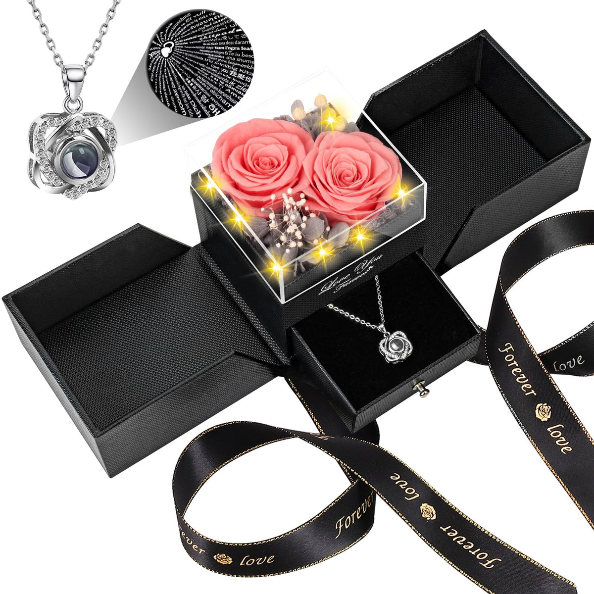 Lebana Preserved Red Real Rose with Heart I Love You Necklace -Mothers Day Gifts for Mom Her Wife Girlfriend Grandma on Valentines Mothers Day Christmas Birthday Anniversary Romantic-Red