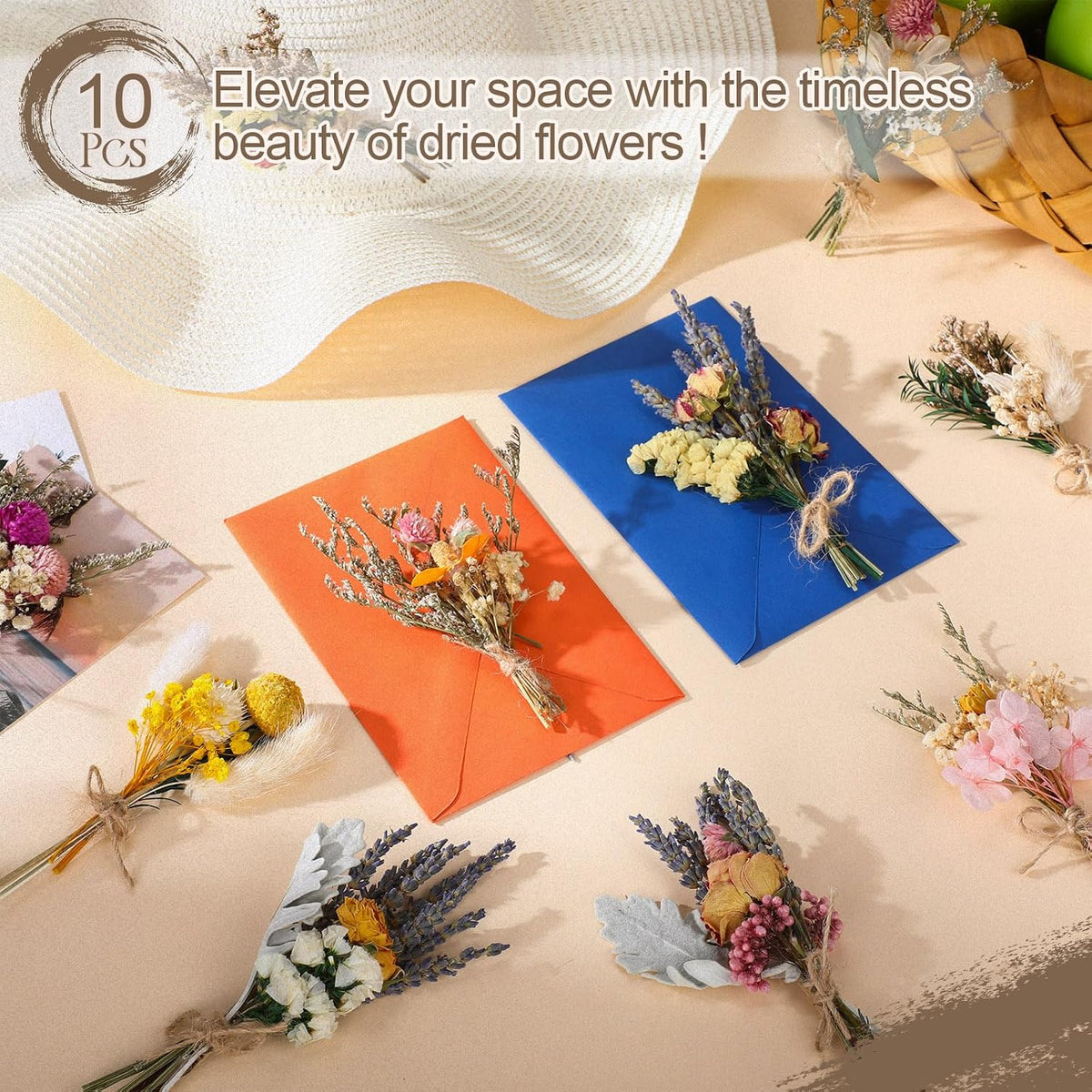 Nuanchu 10 Pcs Mini Dried Flower, Boho Bouquet for Crafts, Popular Styles