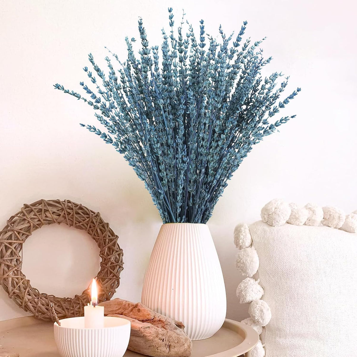 Uieke Dried Lavender Flowers Bundle, 16" Dried Lavender Bouquet Blue Flowers for Shower Weeding Home Fragrance Vase Crafts Decor, 50g(1.76oz)
