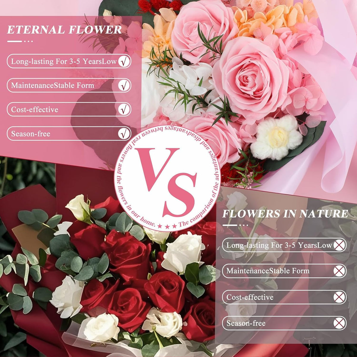 Flowers for Delivery, Preserved Flowers Bouquets, 4 Forever Roses