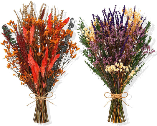 2 Pack Purple Orange Large Dried Fall Flower Bouquets