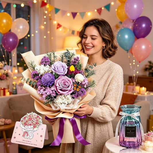 Preserved Flowers Bouquet, Purple Roses Forever Flowers for Delivery