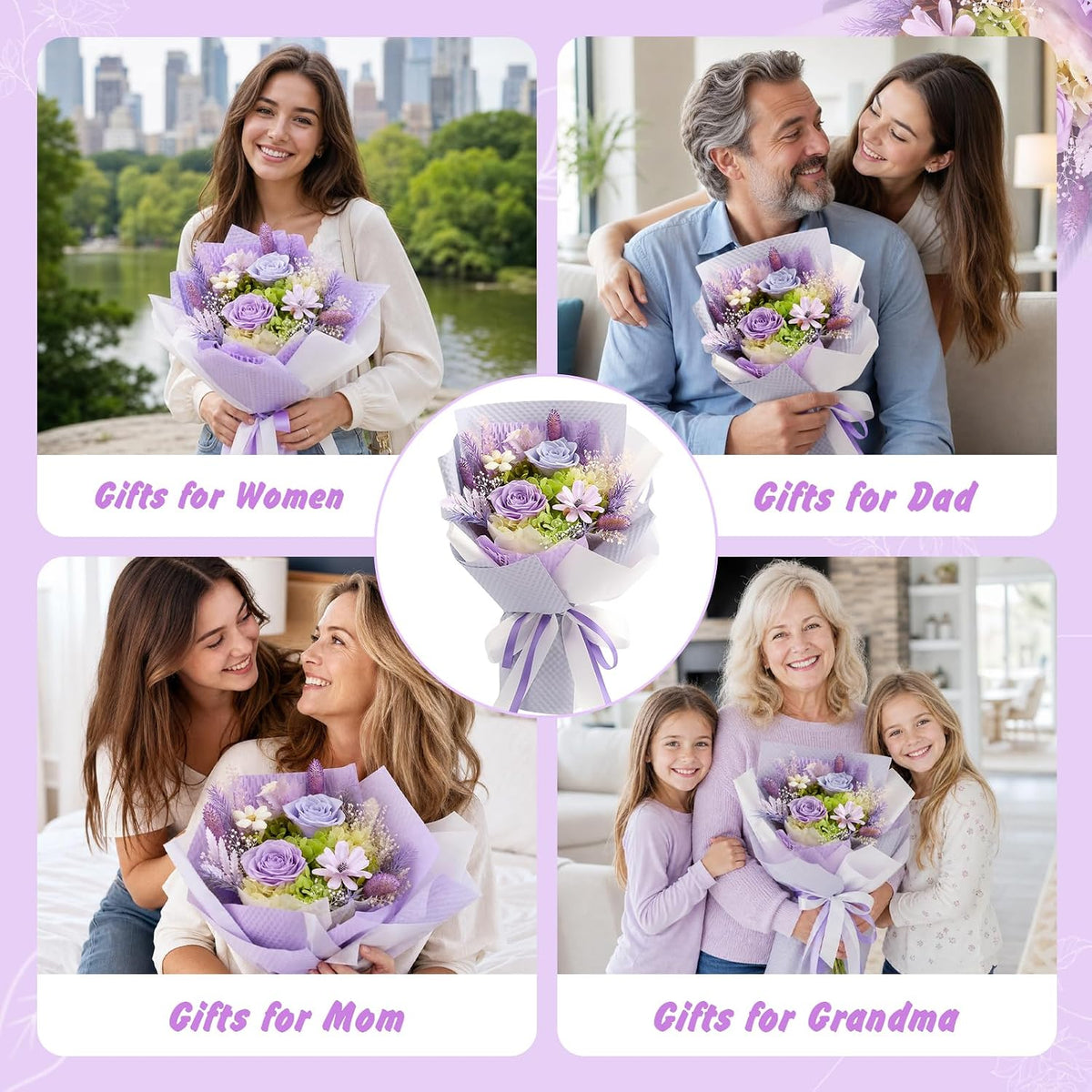 Purple Long‑Lasting Preserved Flower Bouquet with Gift Box