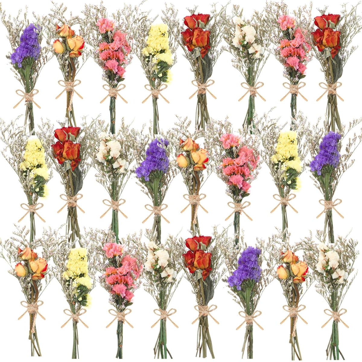 12/24 Pack Dried Flowers for Vase Various Mini Bouquet Dried Small Wildflowers Natural Real Flowers Bulk for Crafts DIY Wedding Decor (24, Plain Colour)