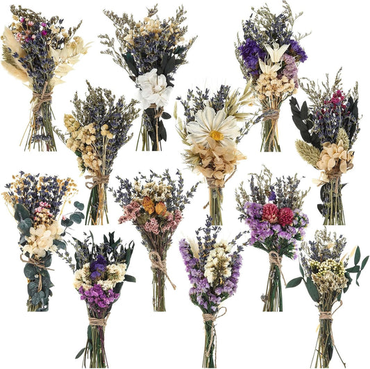 Layhit 12 Pcs Mini Dried Flower Bouquet Boho for Wedding,Romantic