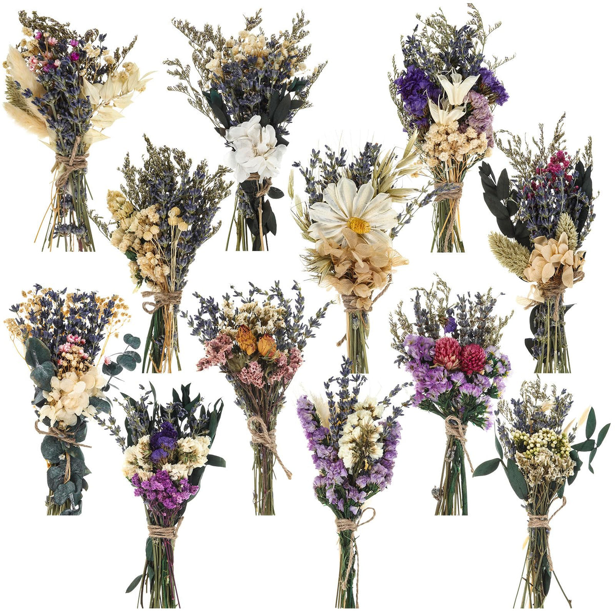 Layhit 12 Pcs Mini Dried Flower Bouquet Boho for Wedding,Bright