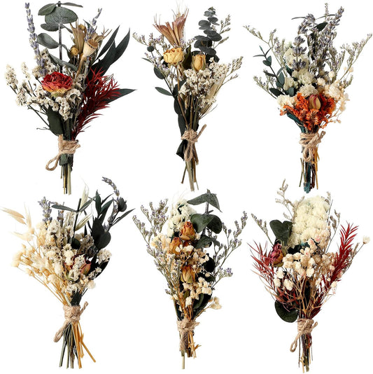 Fabbay 6 Pcs Mini Dried Flower Bouquet Boho Wedding Flower for DIY 5-7 Inch