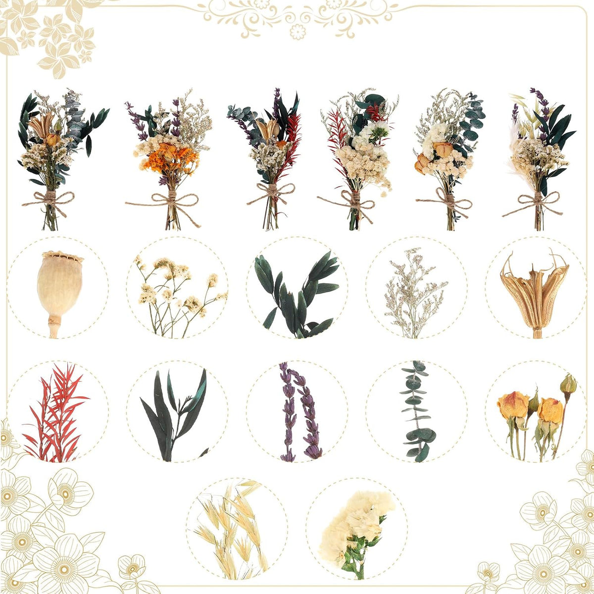 Fuyamp Mini Boho Dried Flower Bouquet Set of 6 Natural Dried Flowers