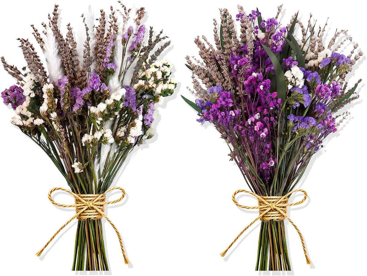 2 Pack Purple White Large Dried Flower Bouquets