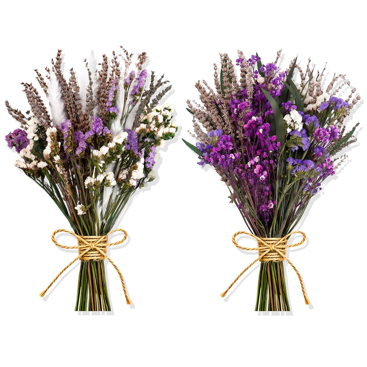 2 Pack Purple White Large Dried Flower Bouquets