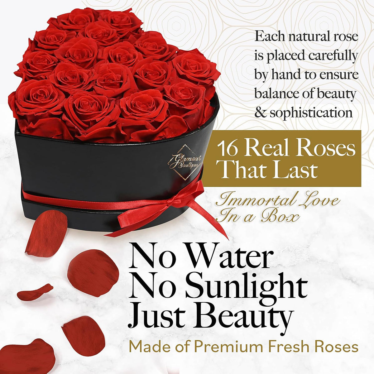 GLAMOUR BOUTIQUE Preserved Flowers, 16 Forever Red Roses in Heart Gift Box