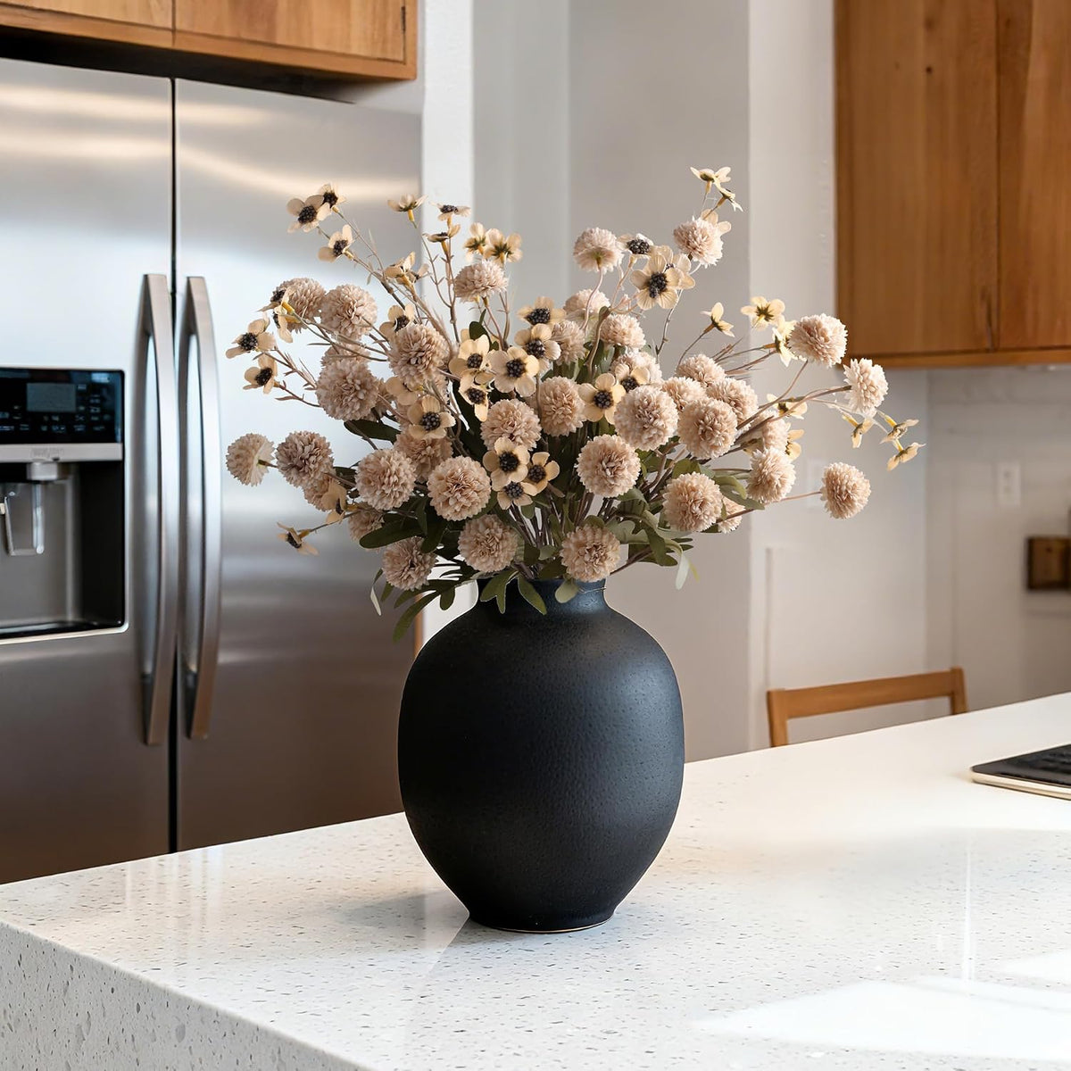8 Pcs Fake Mums Kiku Flowers Artificial with Wild Flowers Bulk, Beige Silk Flower Arrangements Decor Floral Centerpieces For Tables Artificial Fall Flowers for Vase DIY Bouquet Coffee Dining Home