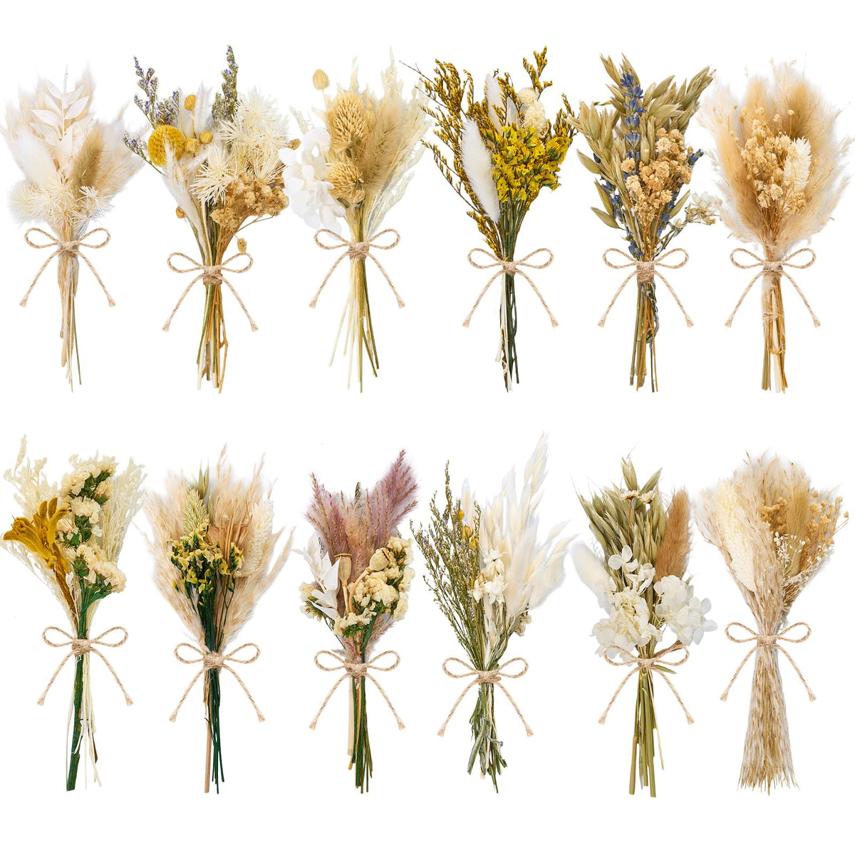 12/24 PCS Charming Dried Flowers Bouquet for Vase Various Dried Wildflowers with Stems Mini Handmade Wildflowers Natural Real Flowers Bulk Flowers Craft (Solid Color, 24PCS)