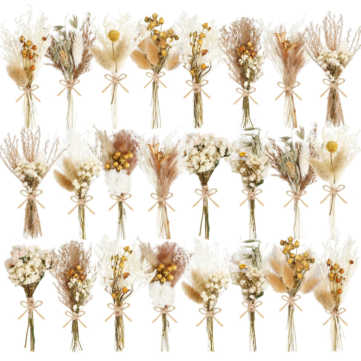 12/24 Pack Dried Flowers for Vase Various Mini Bouquet Dried Small Wildflowers Natural Real Flowers Bulk for Crafts DIY Wedding Decor (24, Plain Colour)