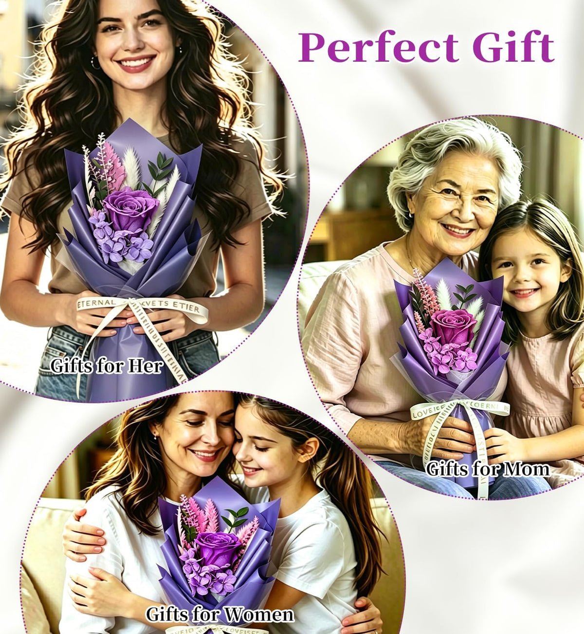 Preserved Flowers Bouquet,Purple Rose Bouquets Birthday Gifts,Flowers for Delivery,Rose Gift for Grandma Wife Anniversary Valentines Day Christmas,Forever Flowers Gifts for Mom,Mothers Day Gift