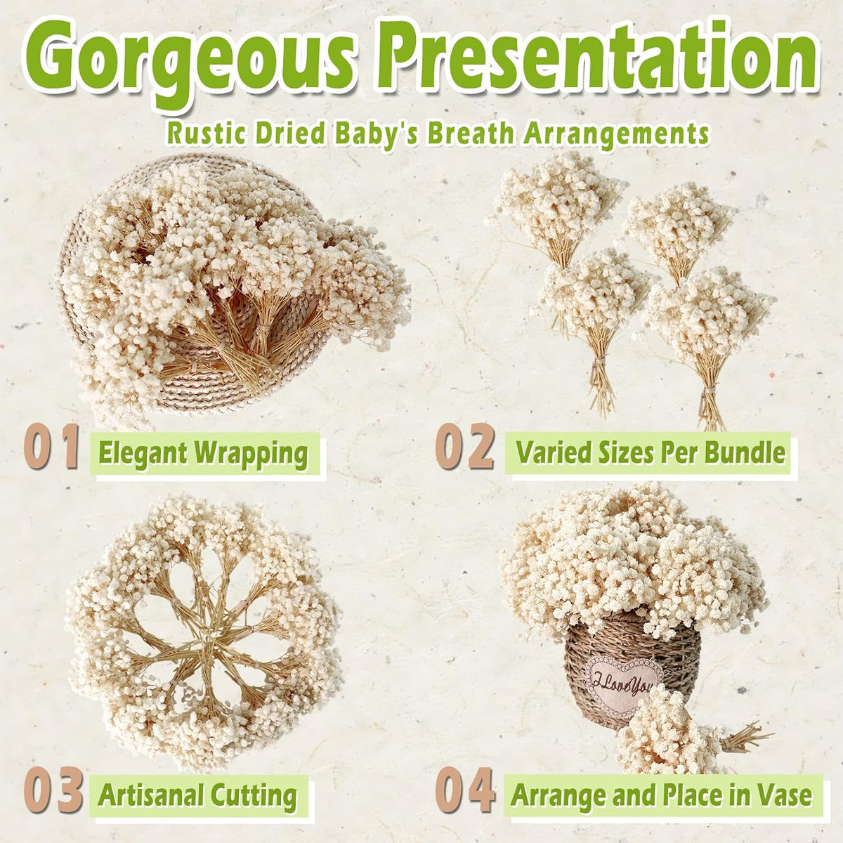 9000+ Mini Dried Baby's Breath Flowers Ivory White for Wedding Decor