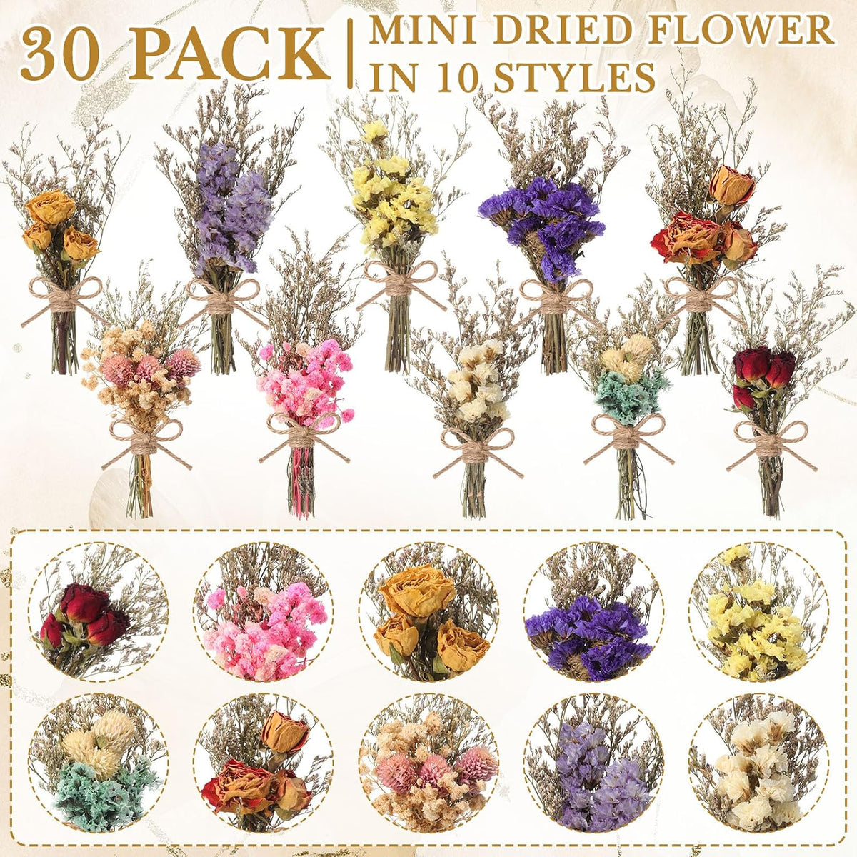 Riceshoot 30 Pack Boho Dried Flower Bouquet Bulk for Vase Crafts, Mini