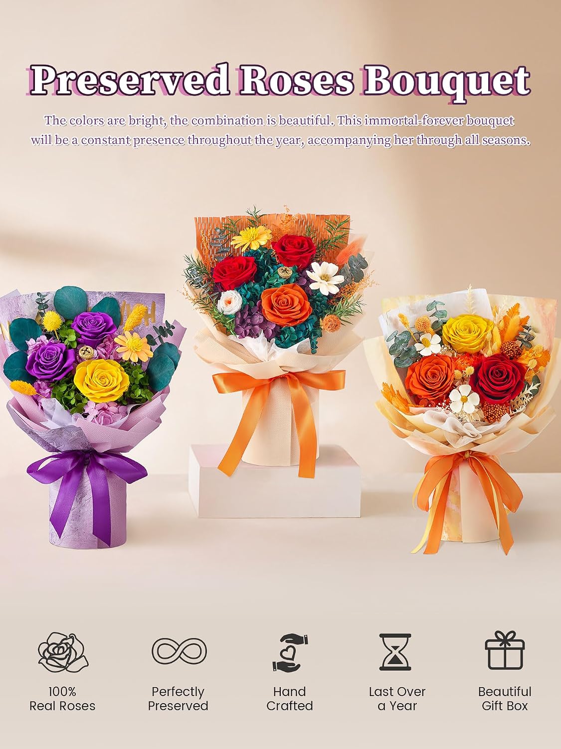 Flowers for Delivery Prime Preserved Flowers Bouquet Birthday Gifts, Orange