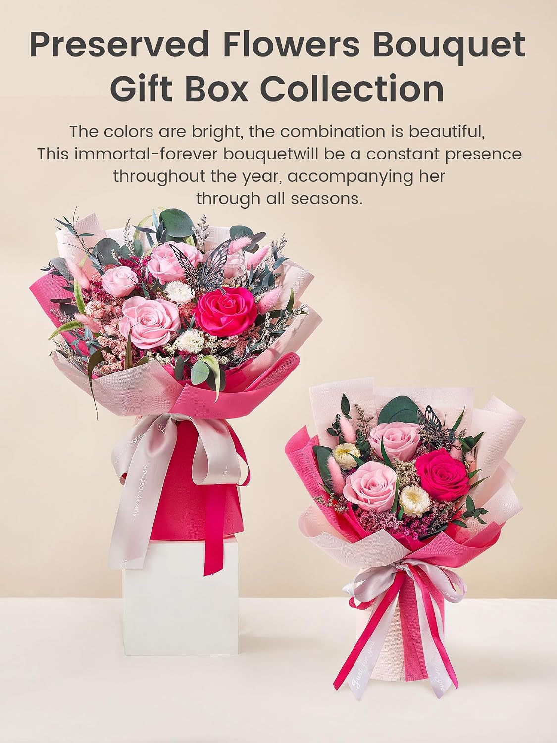 Flowers for Delivery Prime Forever Flowers Bouquet Roses Bouquet, Hot Pink