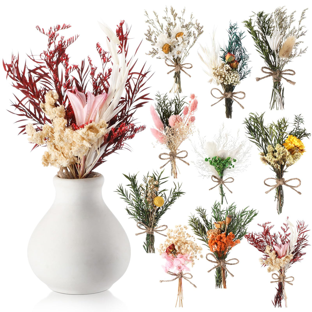 Nuanchu 10 Pcs Mini Dried Flower, Boho Bouquet for Crafts, Popular Styles