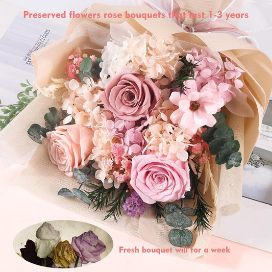 Flowers for Delivery Prime Preserved Flowers Bouquet with Vase, Pink
