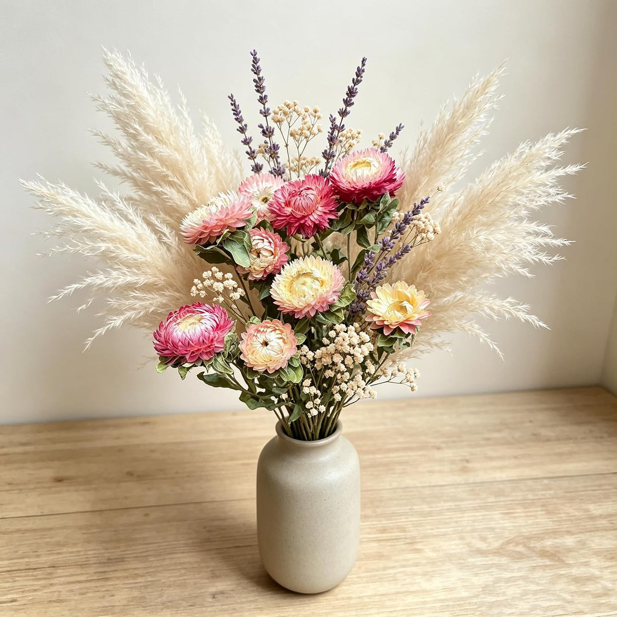 12Pcs Natural Dried Strawflowers Bouquet, Real Multicolor Daisies