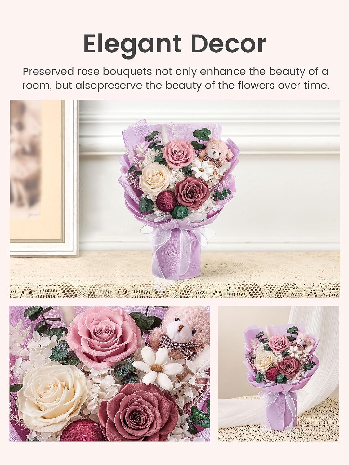 Forever Flower Bouquet Flowers for Delivery Prime Preserved Roses, Purple