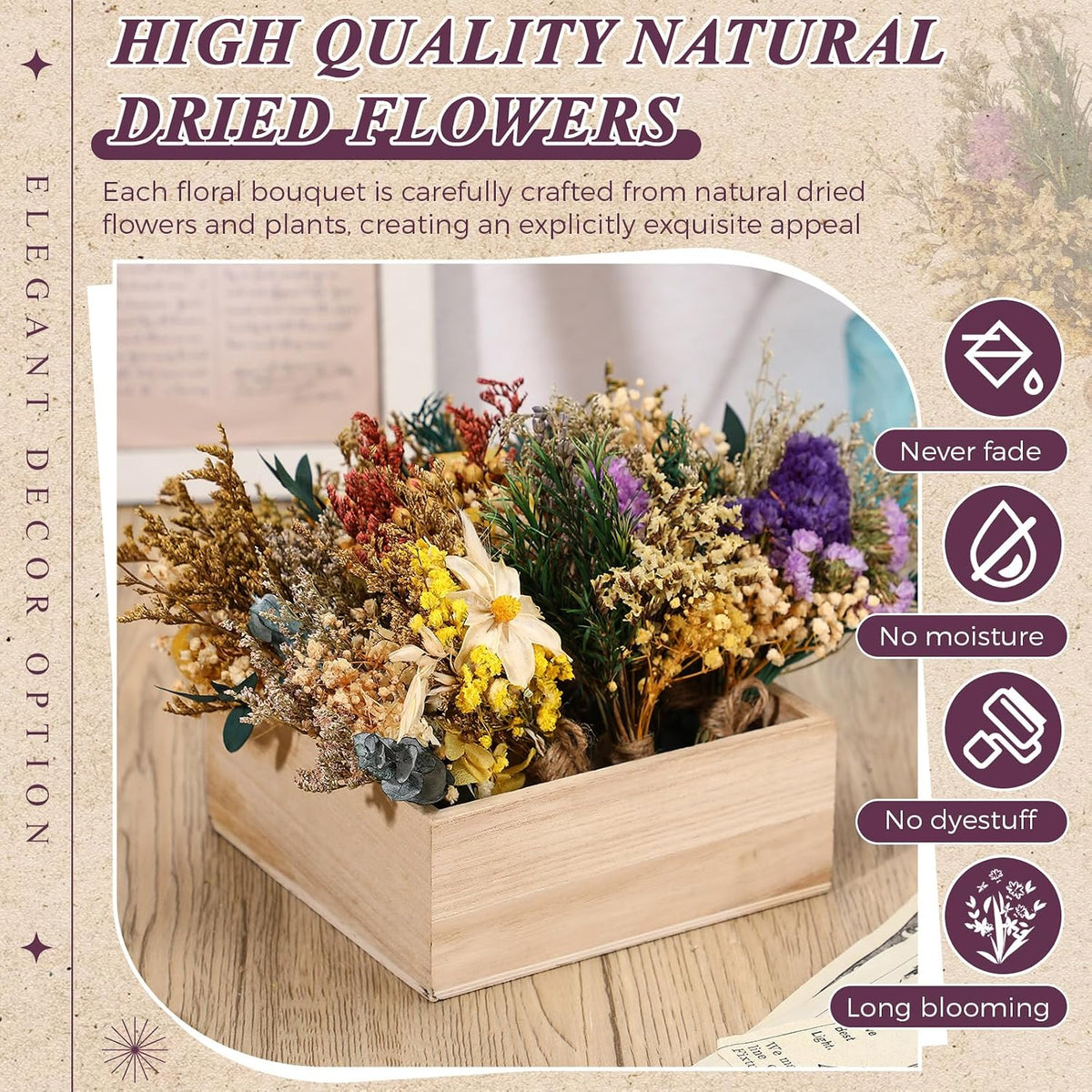 Layhit 24 Pcs Mini Dried Flower Bouquets Boho for Vase, Vivid