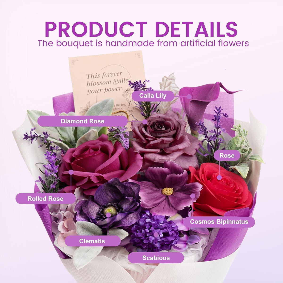 TINGE TIME Mothers Day Preserved Flowers Bouquet, Forever Flowers Gifts for Mom, Birthday Gifts for Women, Eternal Roses Bouquet for Grandma Wife Anniversary Graduation(Purple)