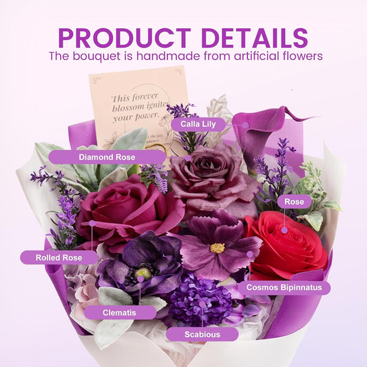 TINGE TIME Mothers Day Preserved Flowers Bouquet, Forever Flowers Gifts for Mom, Birthday Gifts for Women, Eternal Roses Bouquet for Grandma Wife Anniversary Graduation(Purple)