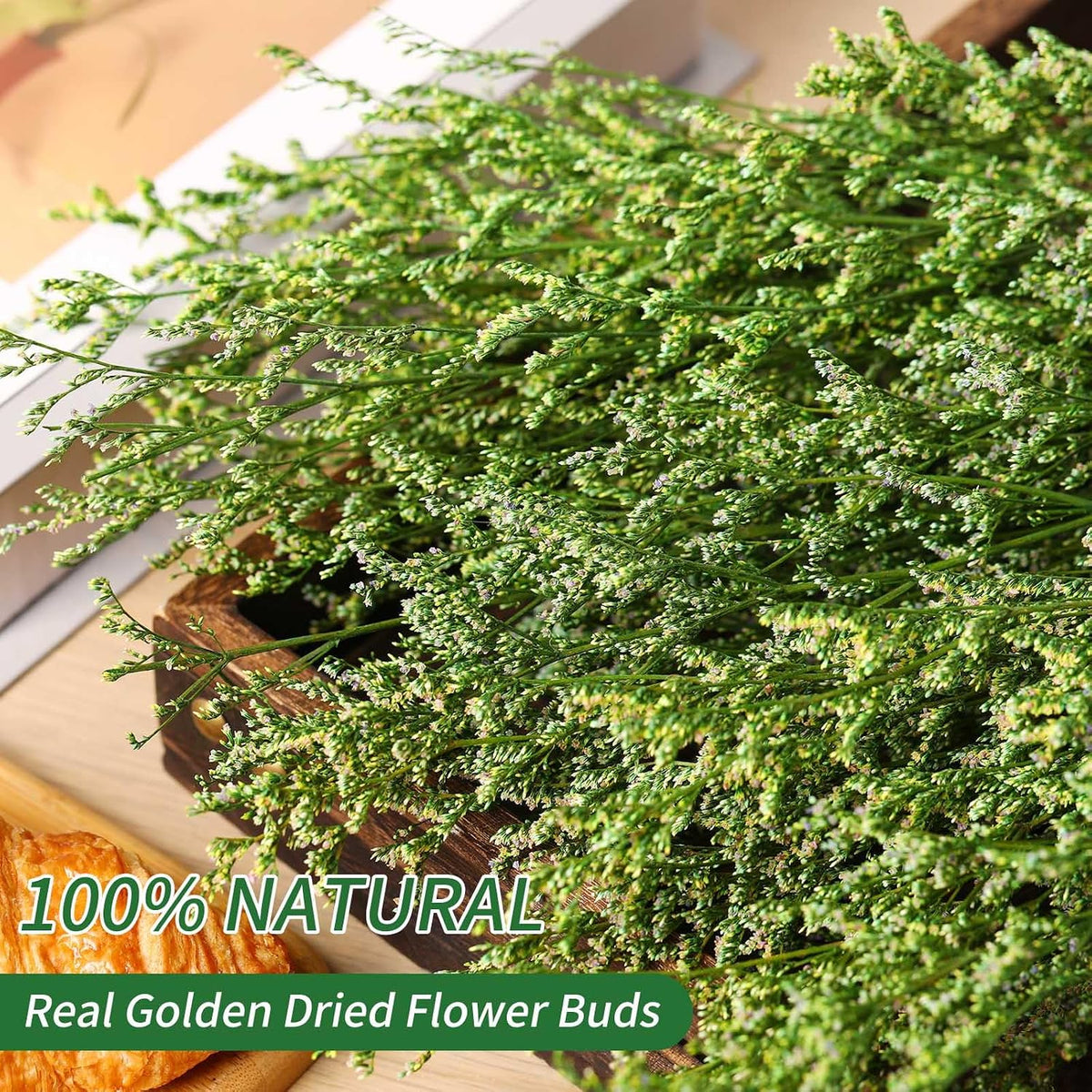 Dried Flower Bouquet, 17'' Dry Green Caspia Flowers Bundle for Vase Decor