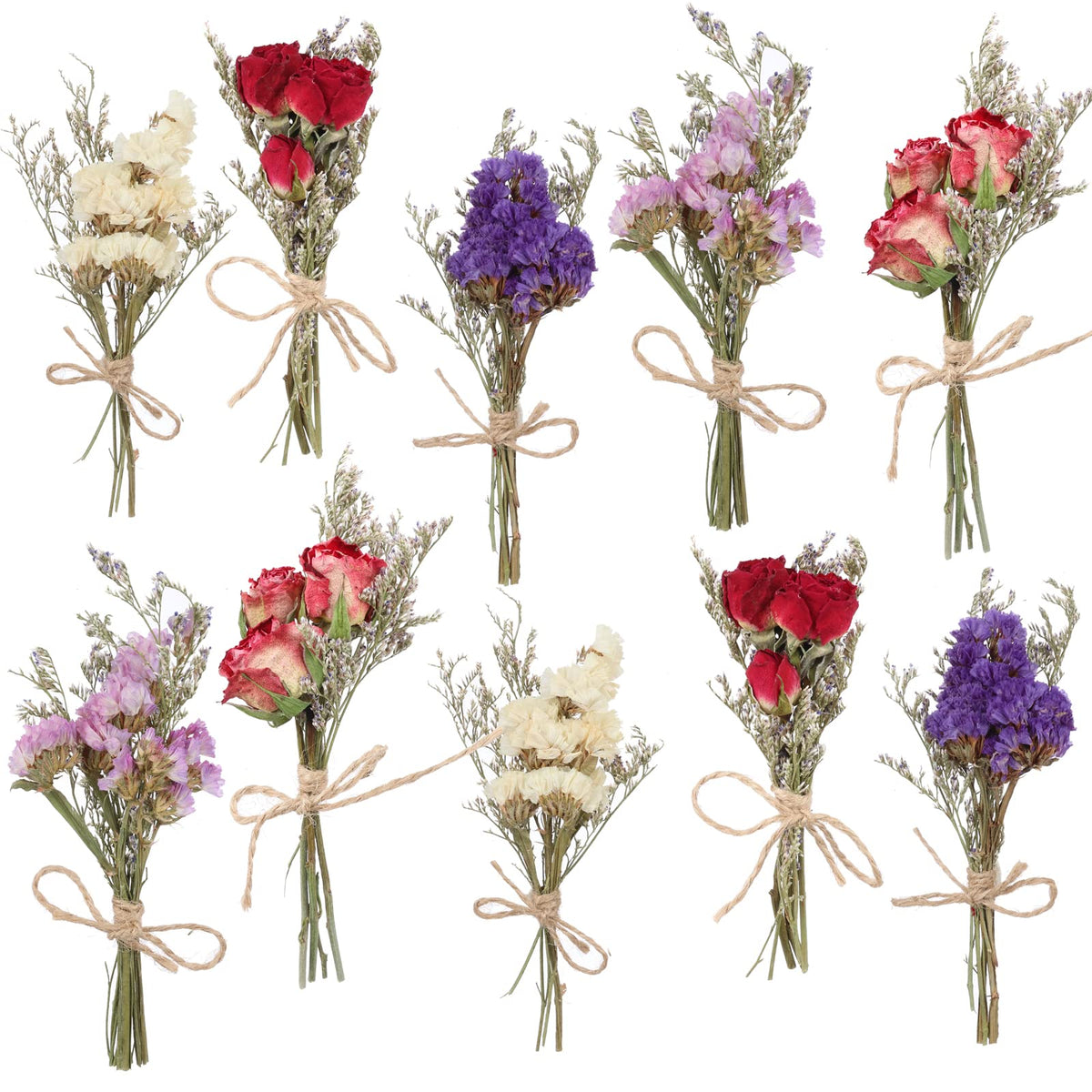 VAIPI 10 Pack Dried Flower Bouquets Various Dried Flower Combinations with Stem Mini Dried Embossing Natural Flower Bundles Artificial Flower Dried Floral Arrangement for Vase DIY Wedding Decor