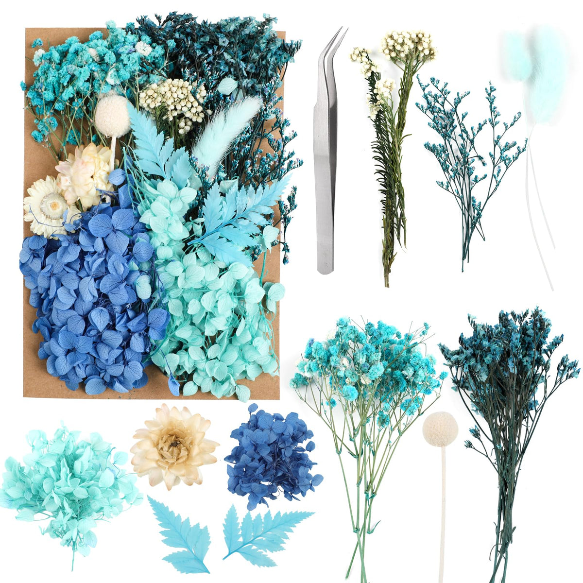 Dried Flowers,Dried Flowers Set for DIY Scrapbook Accessories Flower Arrangements Flower Decoration Wedding Decoration(Blue)